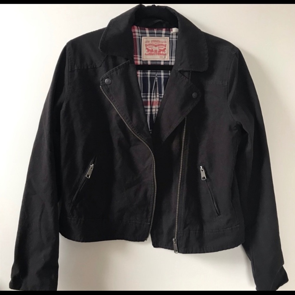 Levi asymmetrical black denim jacket